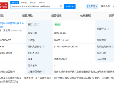 福州新區集團等成立具身智創投資合伙企業 出資額1億