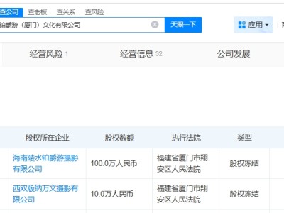 鉑爵旅拍旗下兩公司股權被凍結