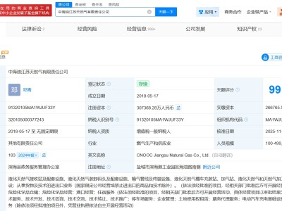 中海油江蘇天然氣公司增資至約30.7億 增幅約15%