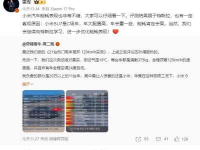 雷軍回應小米SU7能耗質疑:向特斯拉取經,續航達成率亮眼顯實力