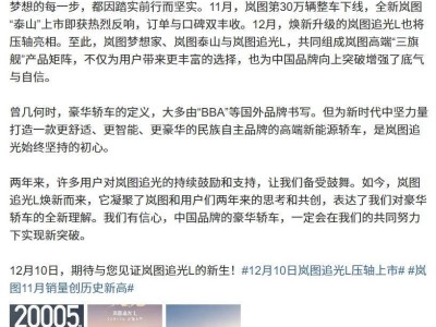 嵐圖汽車11月交付創(chuàng)新高突破兩萬輛,發(fā)展提速邁向新里程