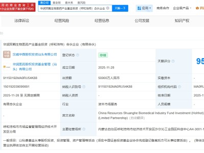 華潤雙鶴等在呼和浩特成立生物醫藥基金 出資額5億